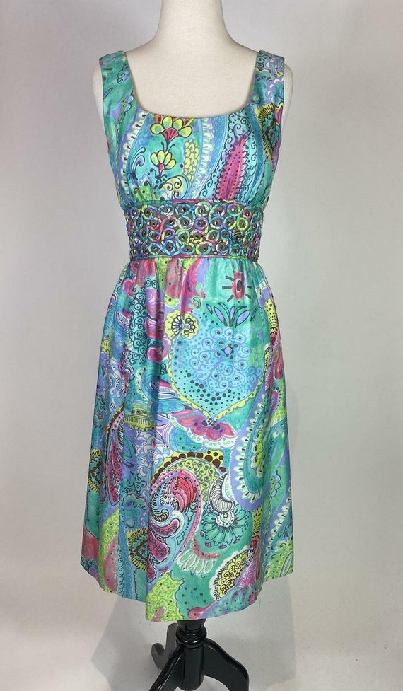 1960s Silk Crystal Waist Party Dress - image 2