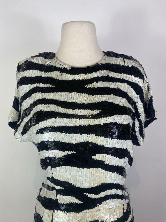 1980s Pure Silk Zebra Sequin Dress - image 5