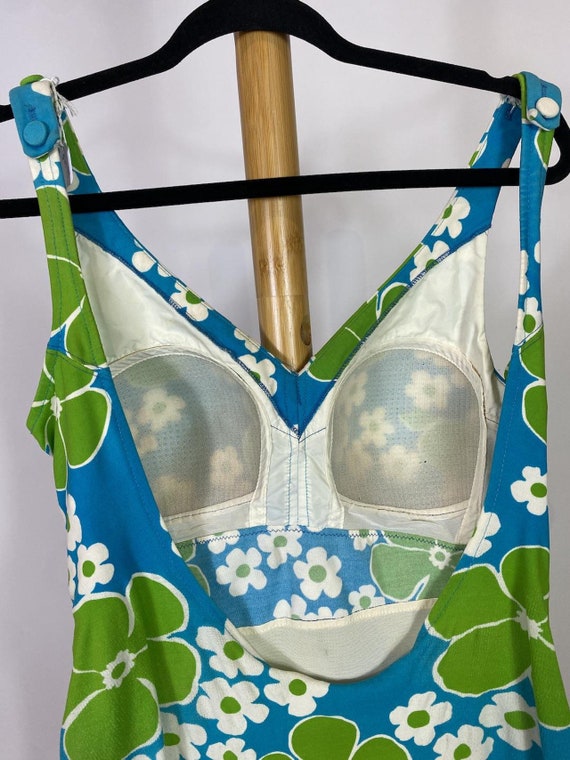 1960s Mod Flower Power Blue and Green Swimsuit - image 5