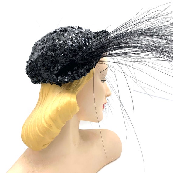 1940s-50s Best Co. Sequin Feather Hat - image 3