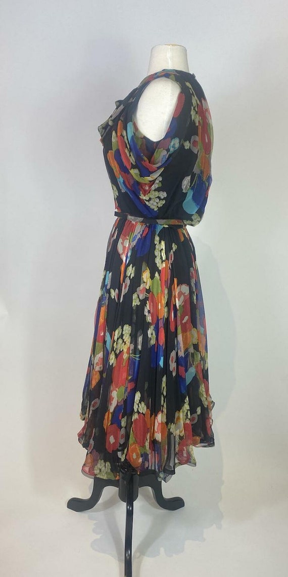 1950s - 1960s Silk Chiffon Floral Bow Front Dress - image 3