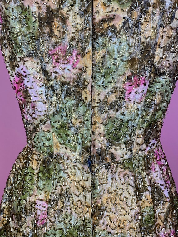 1960s Beaded Watercolor Jacquard Wiggle Dress - image 6