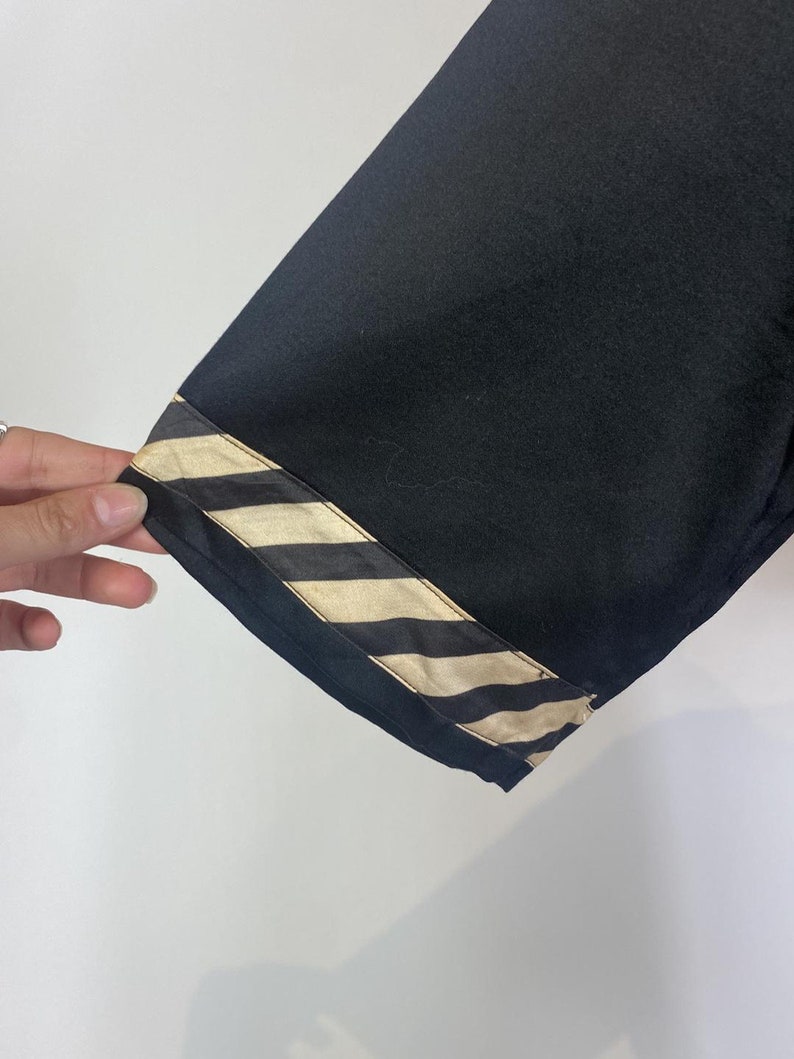 1940s Black Cotton Striped Trim Day Dress image 10