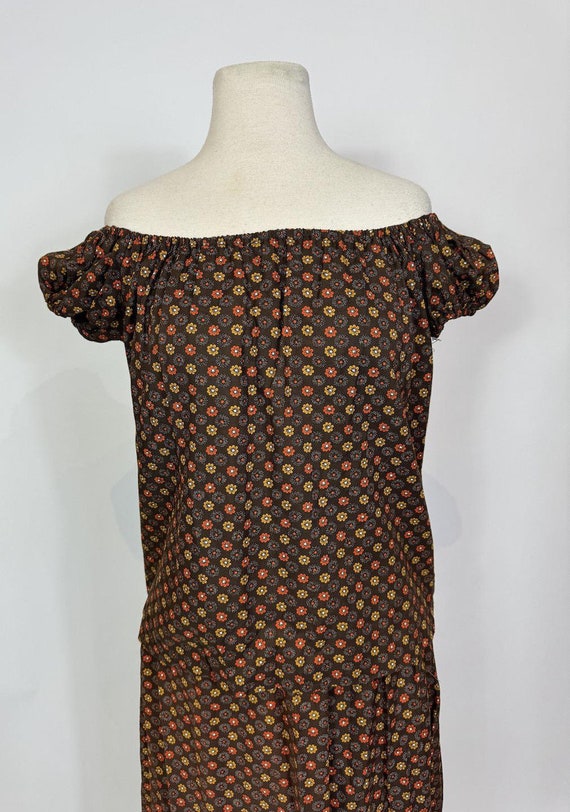 1970s Brown Daisy Floral Print Boho Two Piece Max… - image 5