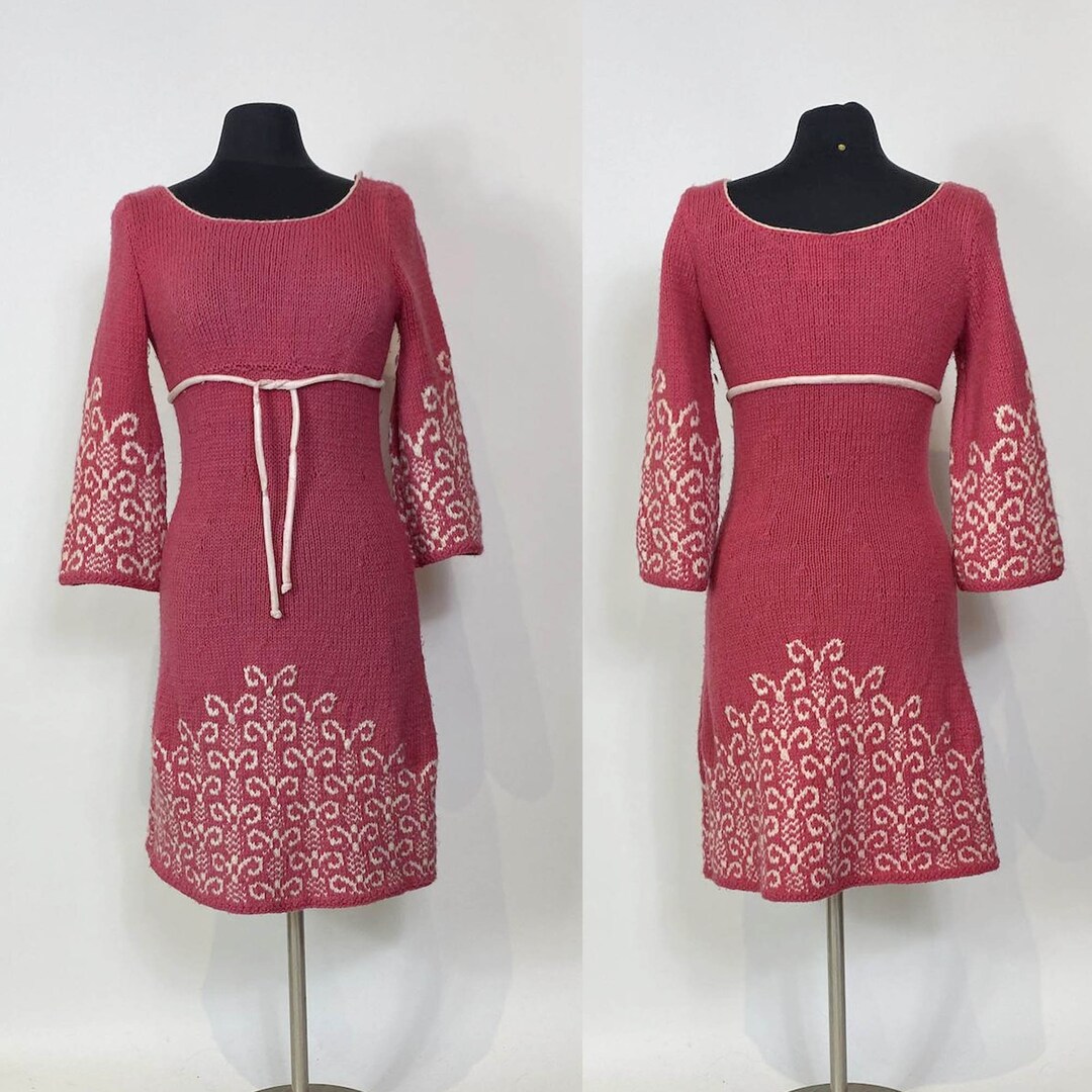 1960s Pink Knit Empire Waist Dress Wide Sleeve Etsy