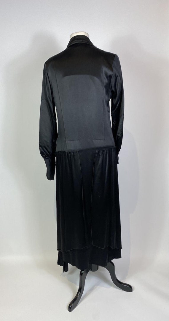 1920s Black Silk Satin Long Sleeve Wrap Flapper D… - image 5