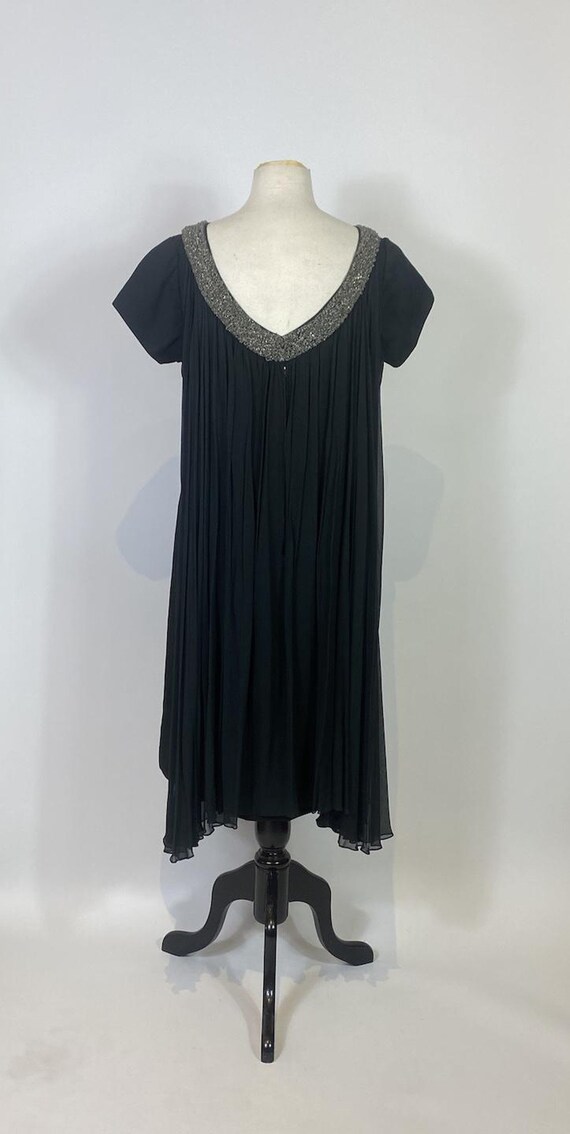 1960s Black Chiffon Beaded Neckline Mod Dress - image 5