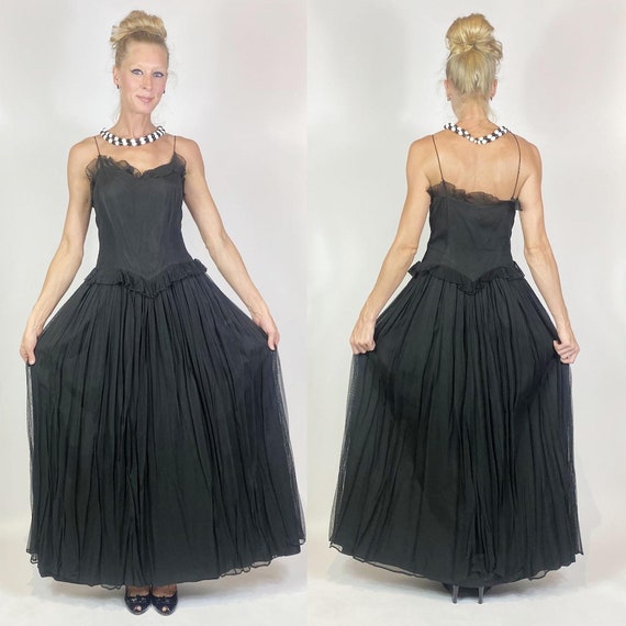 1950s Nathan Strong Black Micro Pleated Gown - image 1