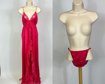 1970s Red Maxi Slip Dress & Panty Set Deadstock NWT