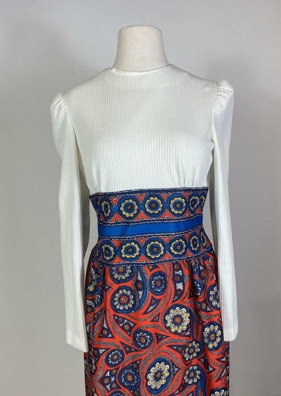 1970s Red Blue Paisley Maxi Dress - image 5