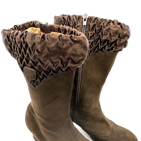 1960s Brown Suede Mod Gogo Boots With Smocking Ca… - image 2