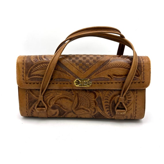 1970s Avelar Tooled Leather Top Handle Bag - image 1