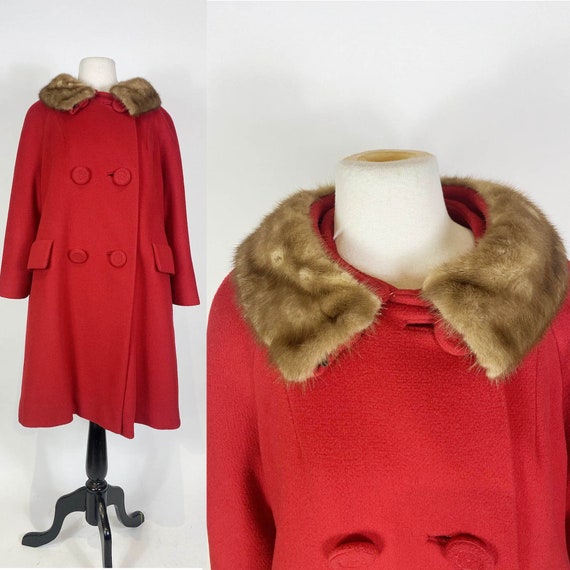 1960s Red Wool Mink Collar Coat - image 1