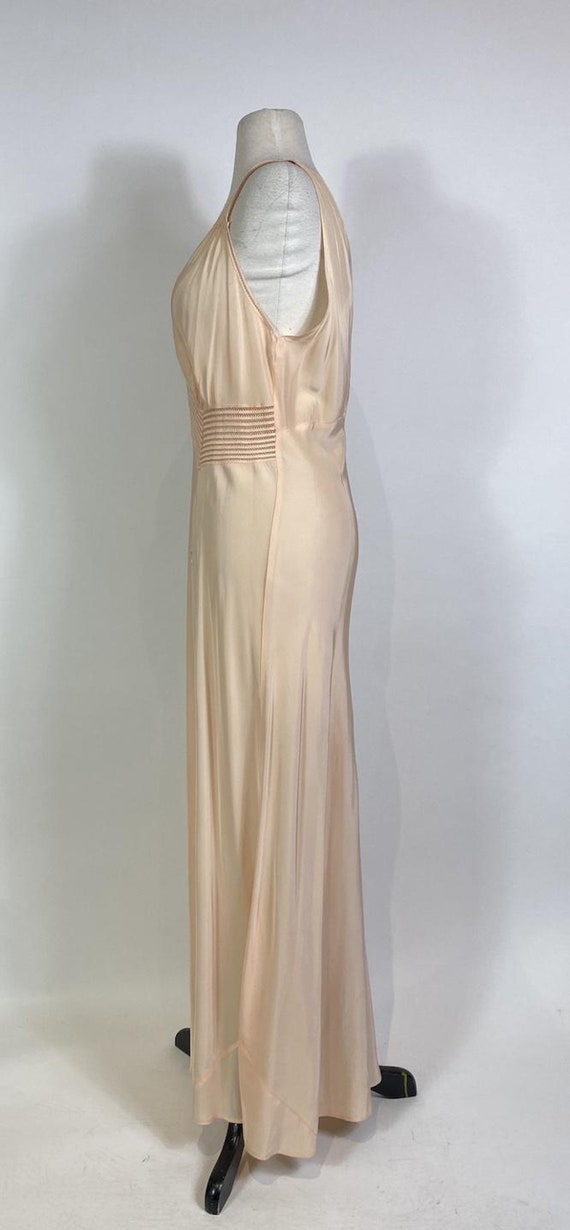 1940s Pink Rayon Maxi Slip Dress with Floral Embr… - image 3
