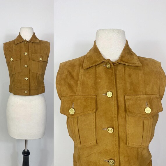 1990s Mondi Brown / Tan Suede Leather Vest Top - image 1