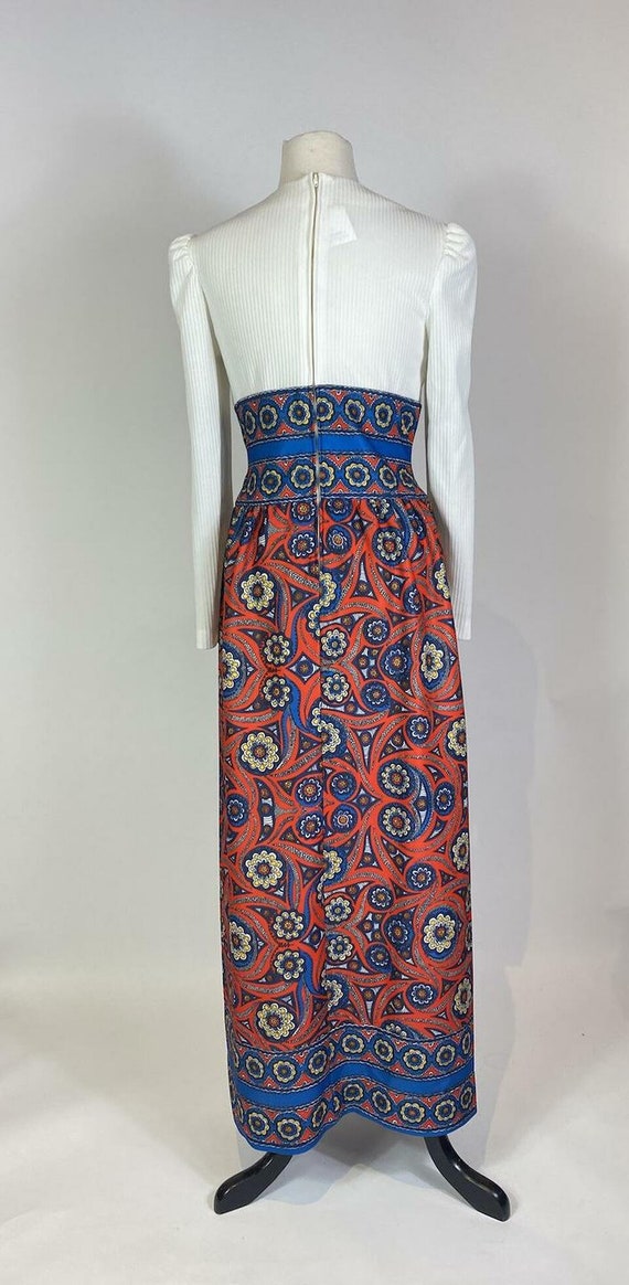 1970s Red Blue Paisley Maxi Dress - image 4