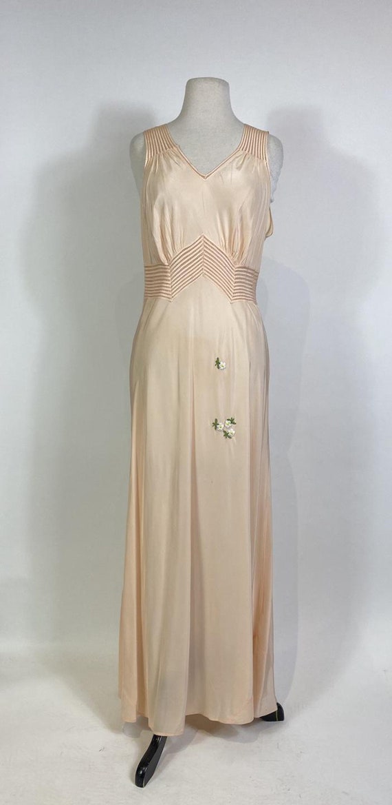 1940s Pink Rayon Maxi Slip Dress with Floral Embr… - image 2