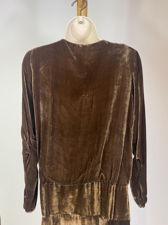 1920s Brown Silk Velvet Drop Waist Dress - image 6