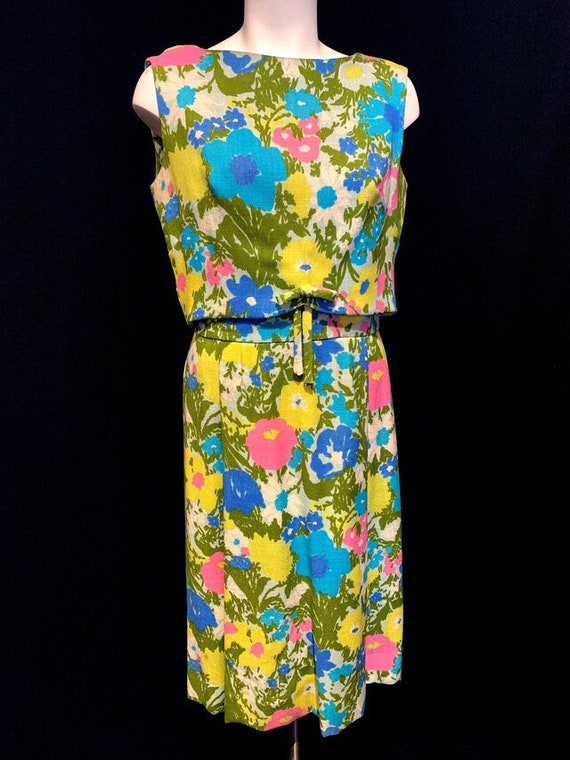 1960's Bright Floral 2 Piece Dress - image 3