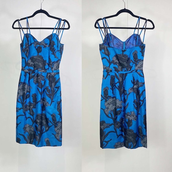 1940s Silk Bold Floral Print Wiggle Cocktail Dress - image 1