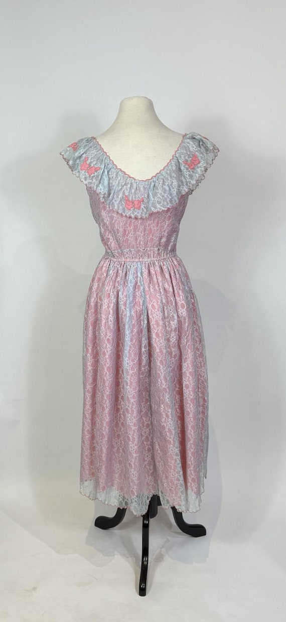 1950s Pink and Blue Cotton Candy Lace Slip Dress … - image 6