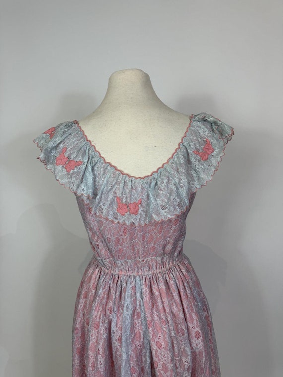 1950s Pink and Blue Cotton Candy Lace Slip Dress … - image 7