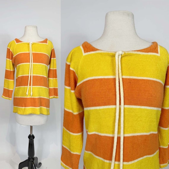 1970s Saks Fifth Avenue Striped Terry Cloth Pullov