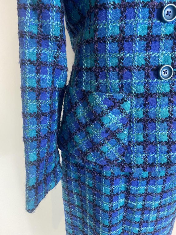 1960s Lord & Taylor Blue Plaid Wool Tweed Skirt a… - image 7