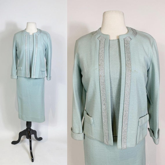 1960s Kimberly Robins Egg Blue Wool Three Piece S… - image 1