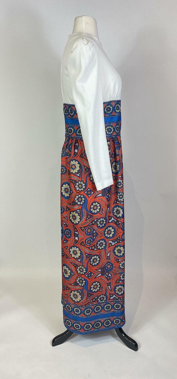 1970s Red Blue Paisley Maxi Dress - image 3