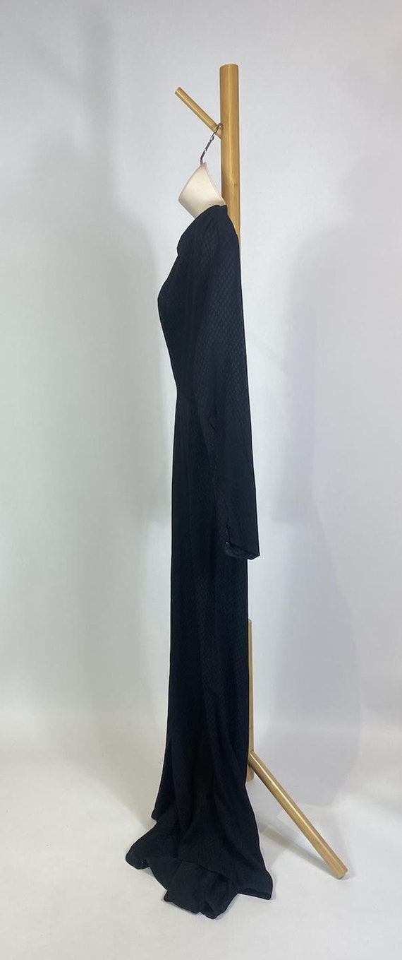 1930s Black Long Sleeve Cowl Neck Floor Length Go… - image 3