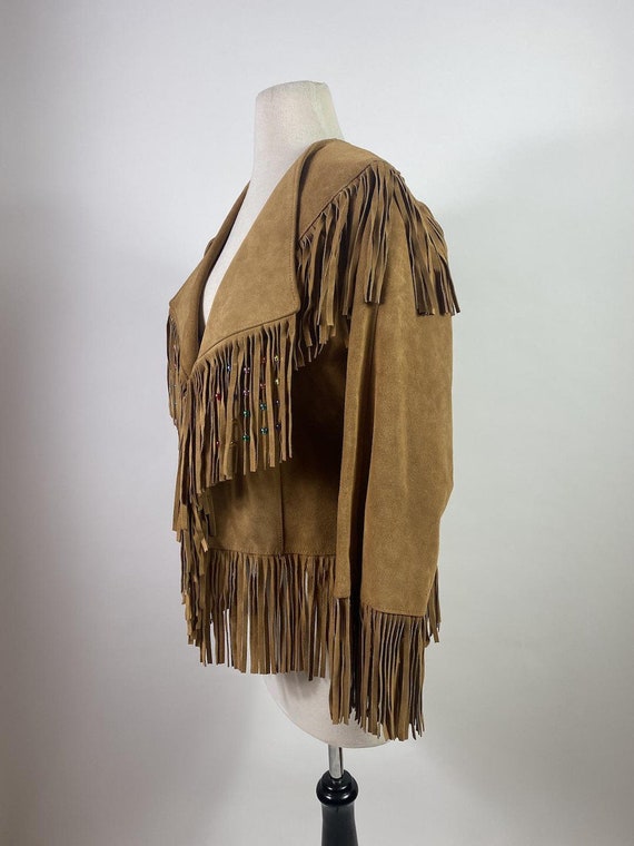 Vintage 70s - 80s Tan Suede Leather Fringe Jacket - image 4