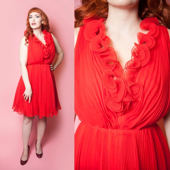 1960's Jack Bryan Pleated Chiffon Ruffle Dress