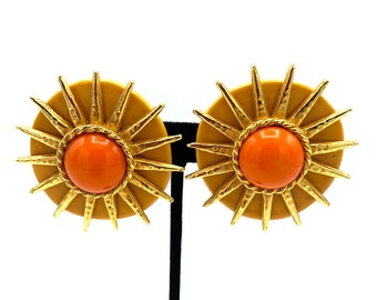 1980s Philippe Ferrnandis Jumbo Sun Burst Jumbo Clip On Earrings