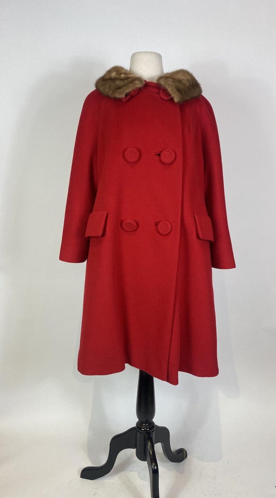 1960s Red Wool Mink Collar Coat - image 2