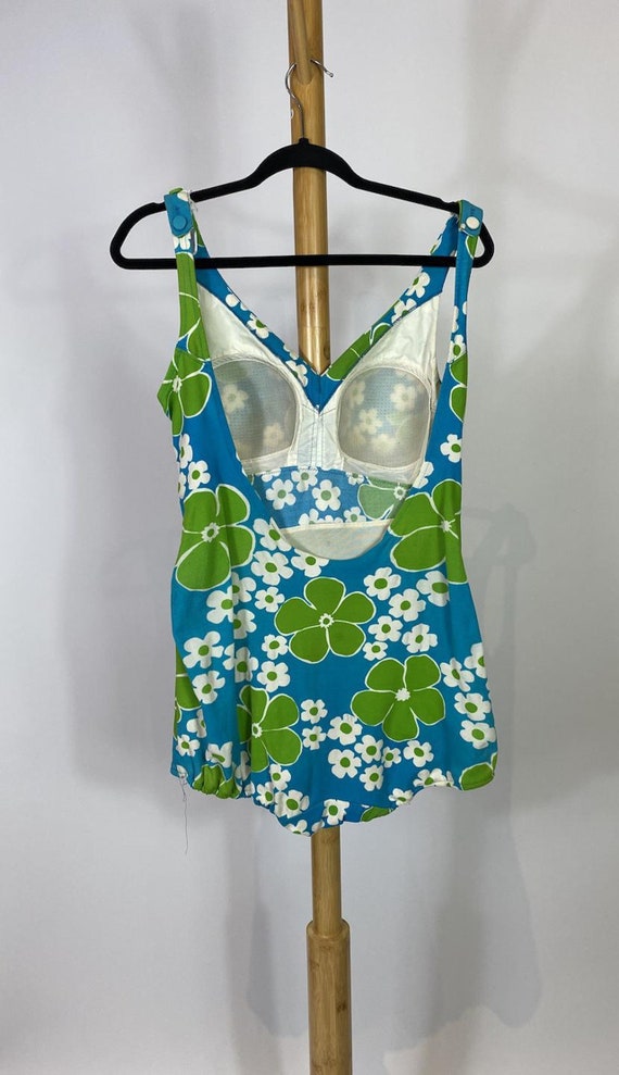 1960s Mod Flower Power Blue and Green Swimsuit - image 4