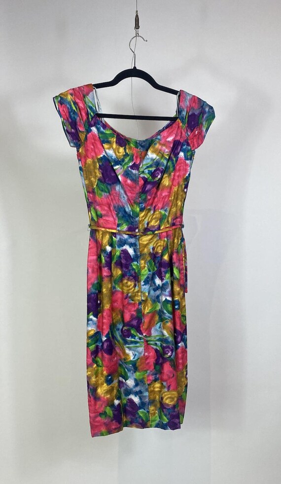 1940s - 1950s Cotton Watercolor Floral Dress - image 4