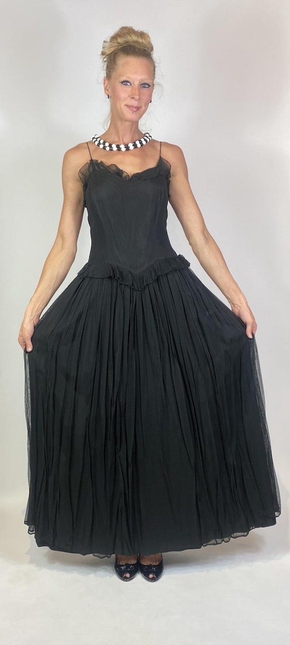 1950s Nathan Strong Black Micro Pleated Gown - image 2