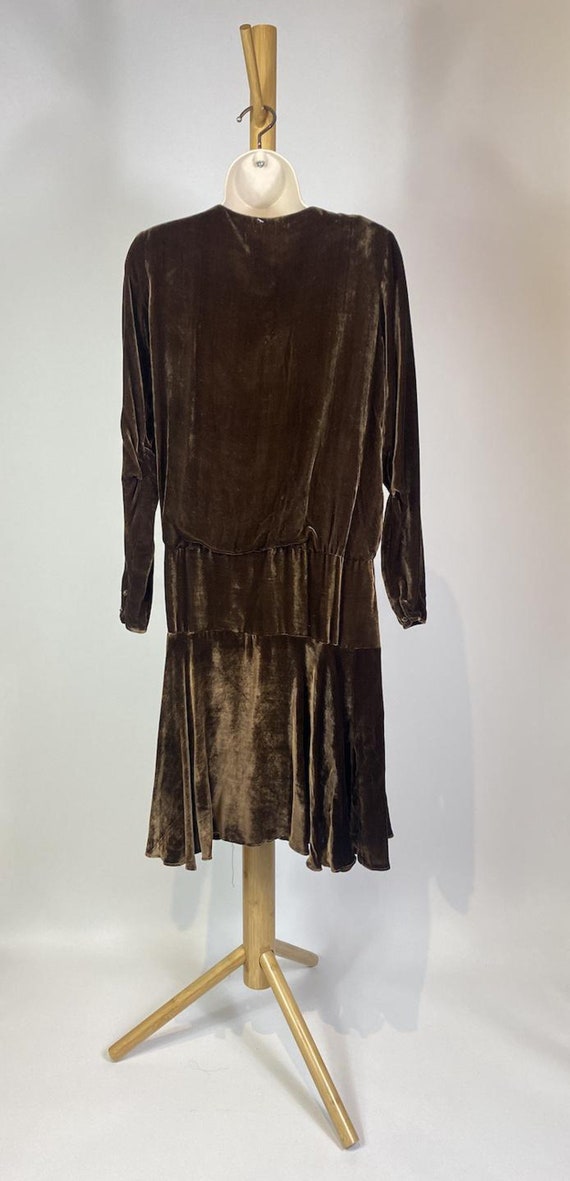 1920s Brown Silk Velvet Drop Waist Dress - image 4