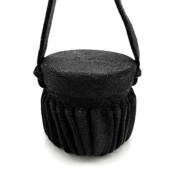 1940s Black Crystal Micro Beaded Top Lid Box Purse - image 1