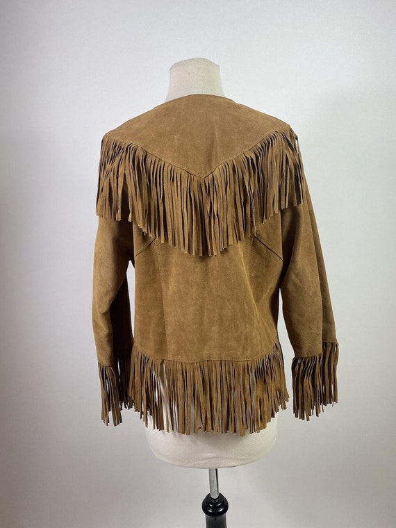 Vintage 70s - 80s Tan Suede Leather Fringe Jacket - image 5