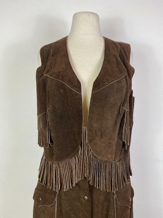 1970s Suede Leather Fringe Vest and Skirt Set - image 5