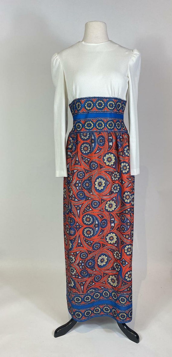 1970s Red Blue Paisley Maxi Dress - image 2