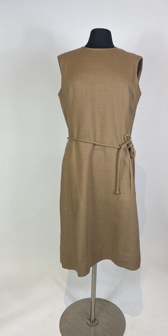 1960s VOLUP Mc Mullen Brown Linen Shift Dress - image 2