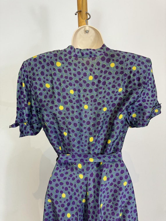 1940s Purple Floral Print Tie Neck Midi Dress - image 8