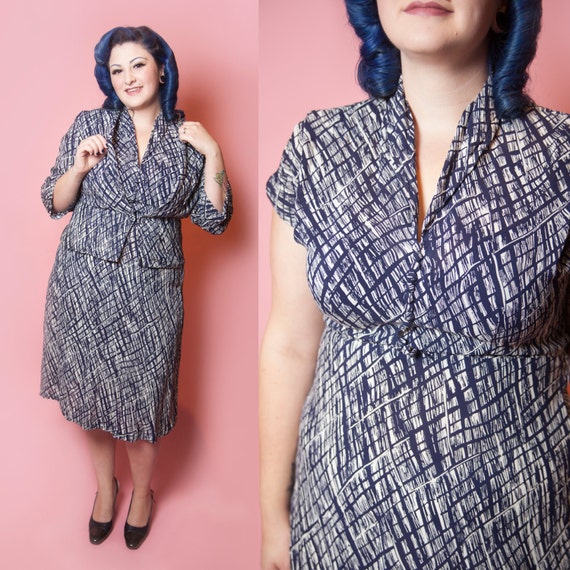 1940's Diamond Print Two Piece Dress and Jacket