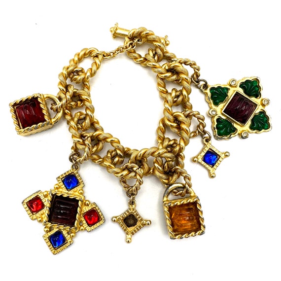 1990s YOSCA Golden Jumbo Charm Bracelet - image 1
