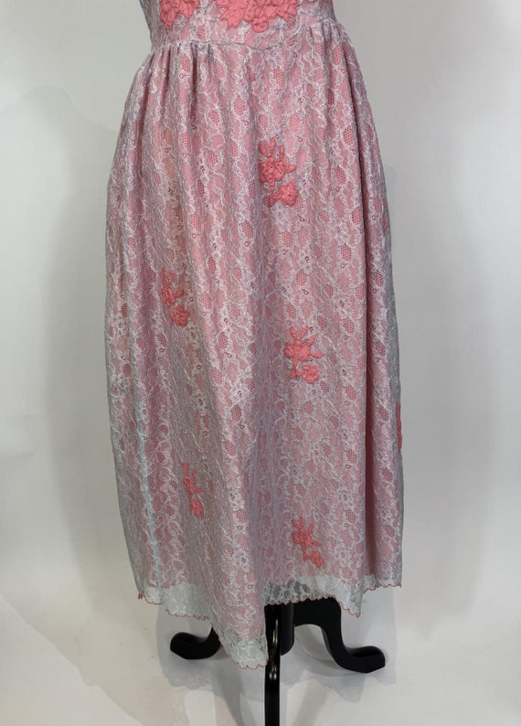 1950s Pink and Blue Cotton Candy Lace Slip Dress … - image 8