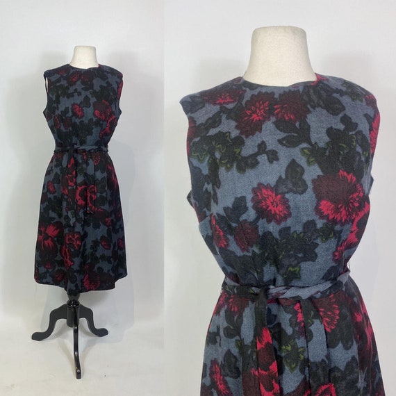 1950s - 1960s Woven Wool Floral Print Cocktail Dr… - image 1