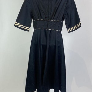 1940s Black Cotton Striped Trim Day Dress image 5